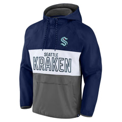 Seattle Kraken Fanatics Backhand Shooter Defender Anorak Raglan Hoodie Quarter-Zip Jacket - Deep Sea Blue/Gray | US 4641672