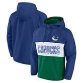 Vancouver Canucks Fanatics Backhand Shooter Defender Anorak Raglan Hoodie Quarter-Zip Jacket - Blue/Green | US 4641674