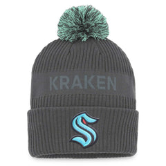Seattle Kraken Fanatics Authentic Pro Home Ice Cuffed Knit Hat with Pom - Charcoal | US 4646734