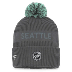 Seattle Kraken Fanatics Authentic Pro Home Ice Cuffed Knit Hat with Pom - Charcoal | US 4646734