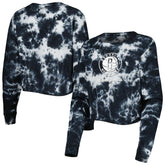 Brooklyn Nets Women's Tie Dye Cropped Long Sleeve T-Shirt Black - New Era