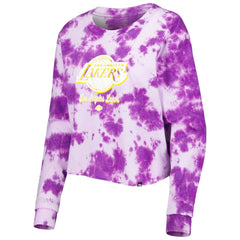 Los Angeles Lakers Women's Tie Dye Cropped Long Sleeve T-Shirt Purple - New Era