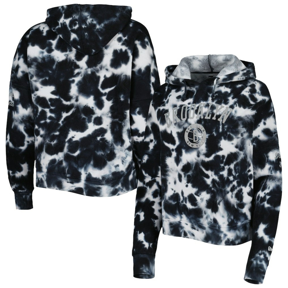 Brooklyn Nets Women's Brushed Cotton Tie-Dye Pullover Hoodie Black - New Era
