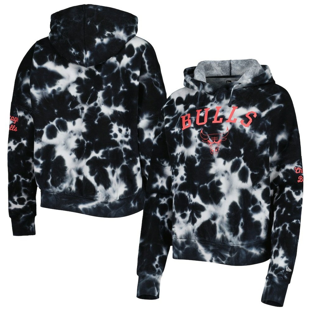 Chicago Bulls Women's Brushed Cotton Tie-Dye Pullover Hoodie Black - New Era