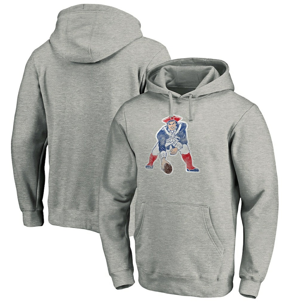 New England Patriots Throwback Logo Pullover Hoodie - Heathered Gray Hoodies