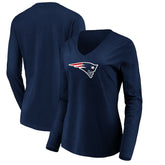 New England Patriots Women's Primary Team Logo Long Sleeve V-Neck T-Shirt - Navy T-shirts