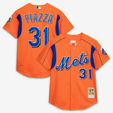 Mike Piazza New York Mets Mitchell & Ness Cooperstown Collection Mesh Batting Practice Button-Up Jersey - Orange Jerseys