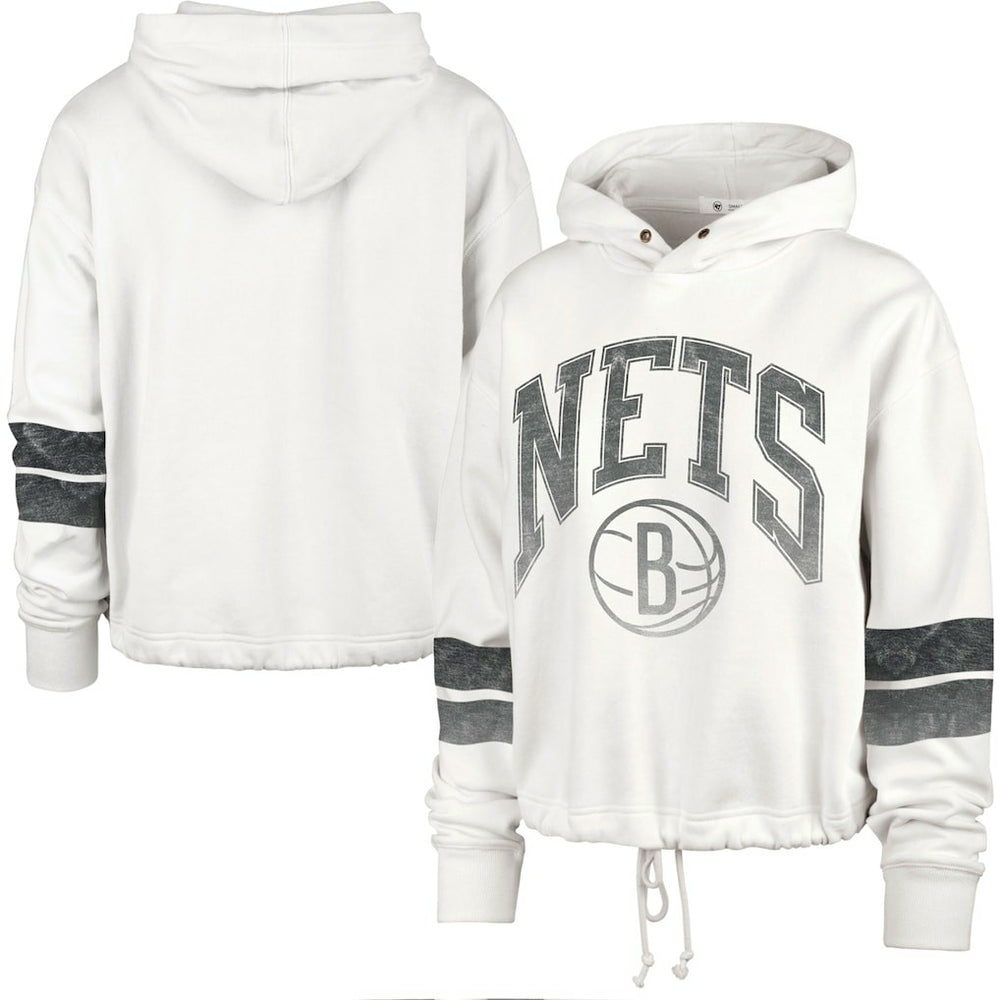 Brooklyn Nets '47 Women's Emerson Stripe Cropped Pullover Hoodie Cream - 47 brand