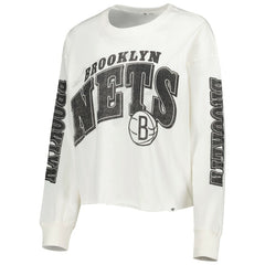 Brooklyn Nets '47 Women's Parkway Brush Back Long Sleeve Cropped T-Shirt Cream - 47 brand outlet
