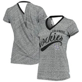 Colorado Rockies Touch Women's Hail Mary Back Wrap Space-Dye V-Neck T-Shirt - Black T-shirts