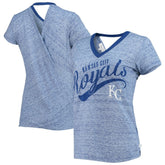 Kansas City Royals Touch Women's Hail Mary Back Wrap Space-Dye V-Neck T-Shirt - Royal T-shirts