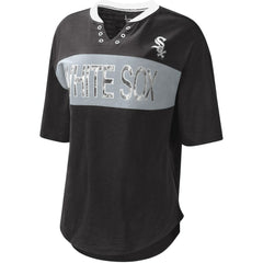 Chicago White Sox Touch Women's Lead Off Notch Neck T-Shirt - Black/Silver T-shirts