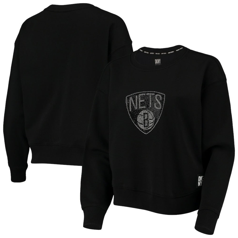 Brooklyn Nets DKNY Sport Women's Carrie Rhinestone Pullover Sweatshirt Black outlet