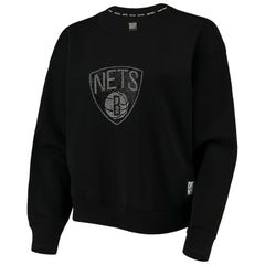 Brooklyn Nets DKNY Sport Women's Carrie Rhinestone Pullover Sweatshirt Black outlet