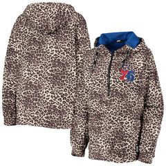 Philadelphia 76ers DKNY Sport Women's Gabriella Windbreaker Half-Zip Hoodie Leopard