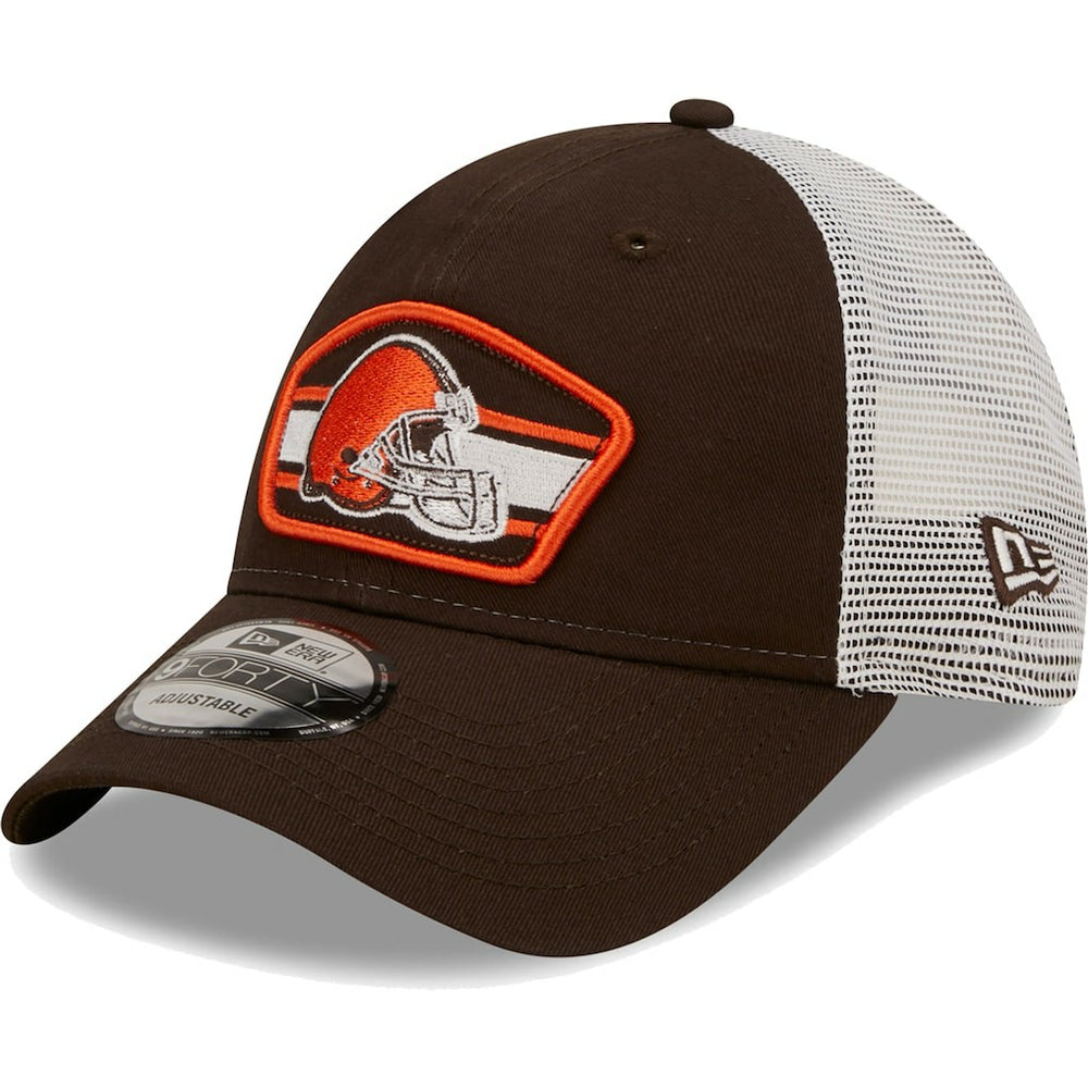 Cleveland Browns New Era Logo Patch Trucker 9FORTY Snapback Hat - Brown/White Hats