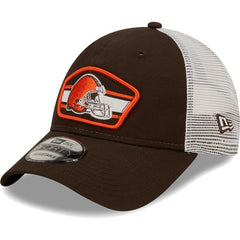 Cleveland Browns New Era Logo Patch Trucker 9FORTY Snapback Hat - Brown/White Hats