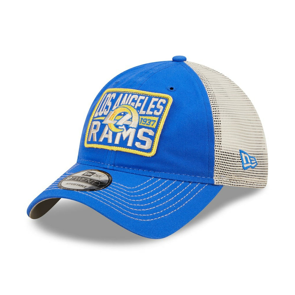 Los Angeles Rams New Era Devoted Trucker 9TWENTY Snapback Hat - Royal/Natural Hats