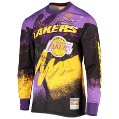 Los Angeles Lakers Hardwood Classics Hyper Hoops Moto Sublimated Long Sleeve T-Shirt Purple - Mitchell & Ness