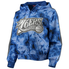 Philadelphia 76ers Women's Galaxy Sublimated Windbreaker Pullover Full-Zip Hoodie Royal - Mitchell & Ness