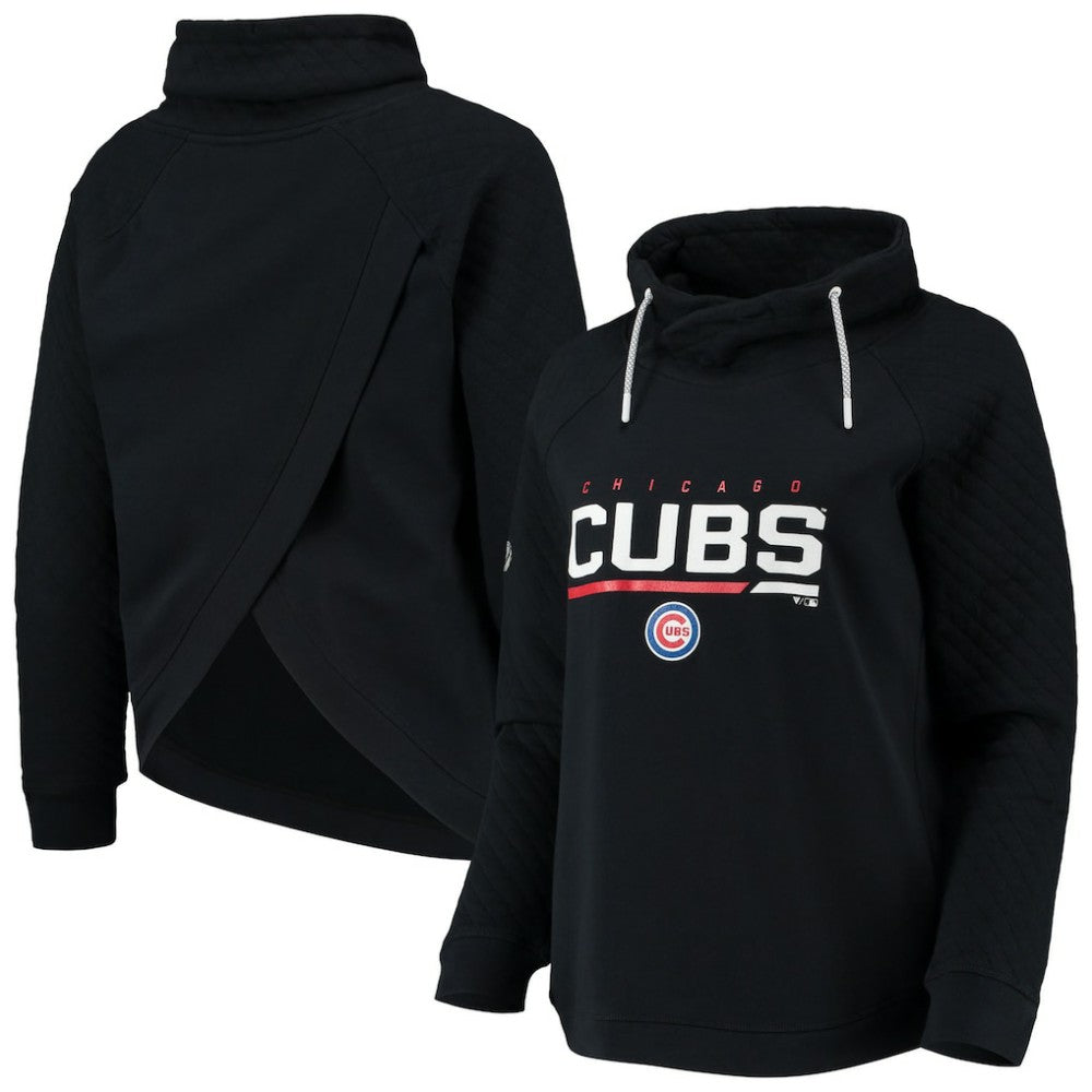 Chicago Cubs Levelwear Women's Vega Funnel Neck Raglan Pullover Sweatshirt - Black Pullover