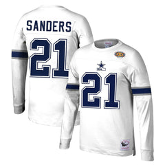 Deion Sanders Dallas Cowboys Retired Player Name & Number Long Sleeve Top - White Tops