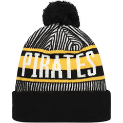 Pittsburgh Pirates New Era Striped Cuffed Knit Hat with Pom - Black Hats