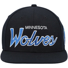 Minnesota Timberwolves Hardwood Classics Script 2.0 Snapback Hat Black - Mitchell & Ness