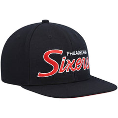 Philadelphia 76ers Hardwood Classics Script 2.0 Snapback Hat Black - Mitchell & Ness