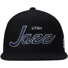 Utah Jazz Hardwood Classics Script 2.0 Snapback Hat Black - Mitchell & Ness