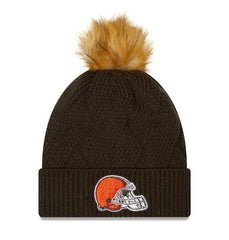 Cleveland Browns New Era Women's Snowy Cuffed Knit Hat with Pom - Brown Hats
