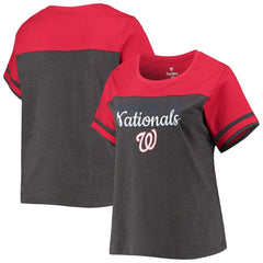 Washington Nationals Women's Plus Size Colorblock T-Shirt - Heathered Charcoal/Red T-shirts