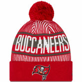 Tampa Bay Buccaneers New Era Striped Cuffed Knit Hat with Pom - Red Hats