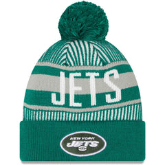 New York Jets New Era Striped Cuffed Knit Hat with Pom - Green Hats