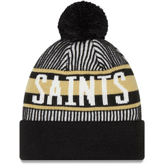 New Orleans Saints New Era Striped Cuffed Knit Hat with Pom - Black Hats