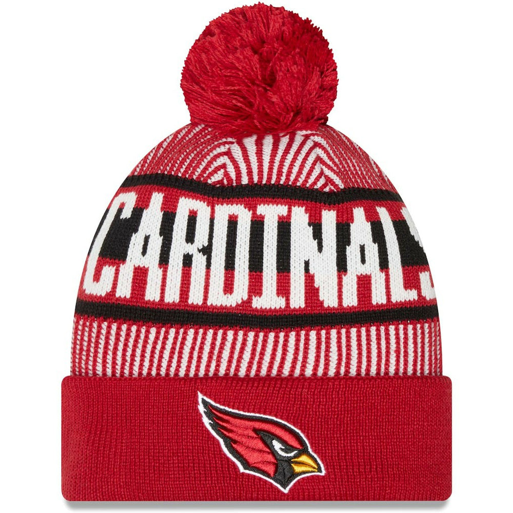 Arizona Cardinals New Era Striped Cuffed Knit Hat with Pom - Cardinal Hats