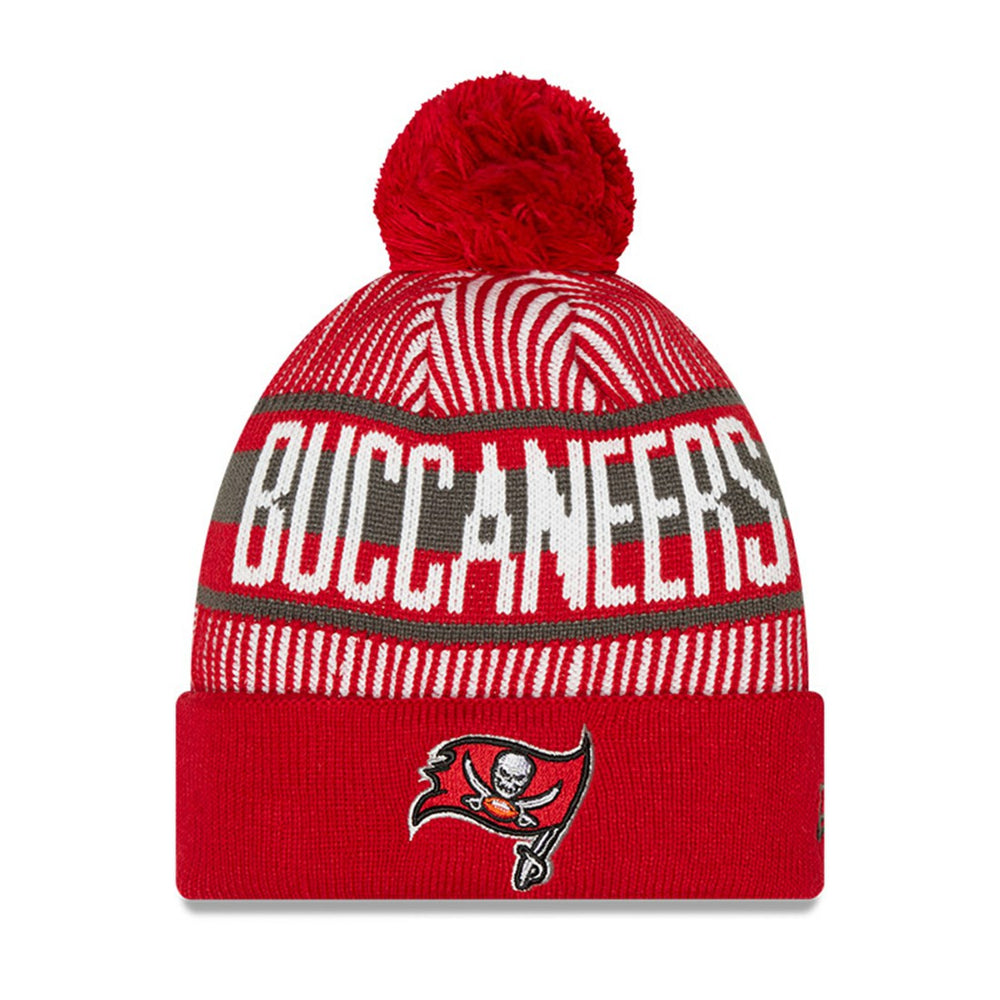 Tampa Bay Buccaneers New Era Youth Striped Cuffed Knit Hat with Pom - Red Hats