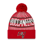 Tampa Bay Buccaneers New Era Youth Striped Cuffed Knit Hat with Pom - Red Hats
