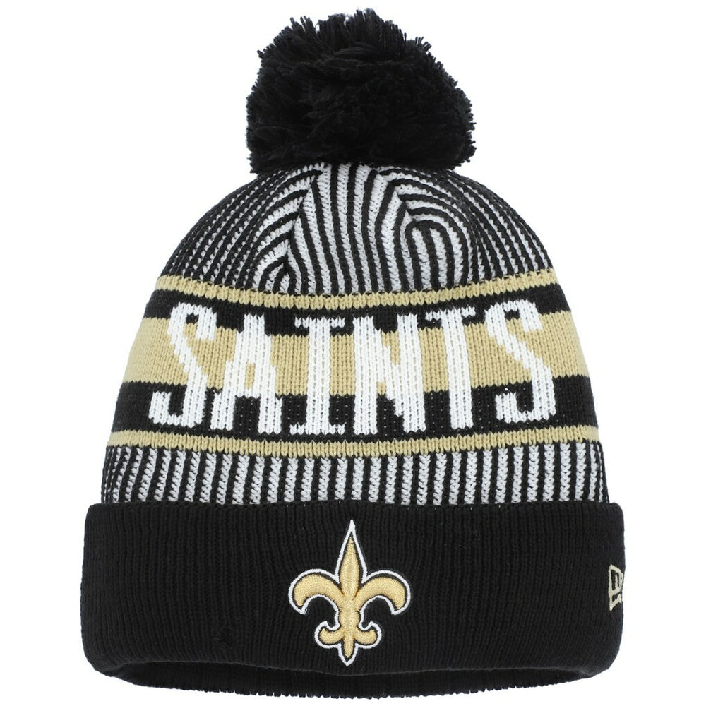 New Orleans Saints New Era Youth Striped Cuffed Knit Hat with Pom - Black Hats