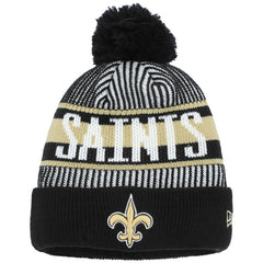 New Orleans Saints New Era Youth Striped Cuffed Knit Hat with Pom - Black Hats