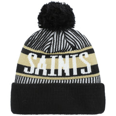 New Orleans Saints New Era Youth Striped Cuffed Knit Hat with Pom - Black Hats