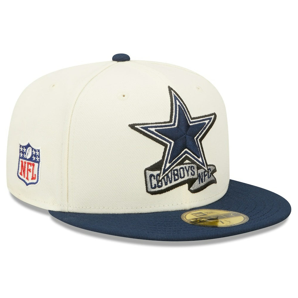 Dallas Cowboys New Era 2022 Sideline 59FIFTY Fitted Hat - Cream/Navy Hats