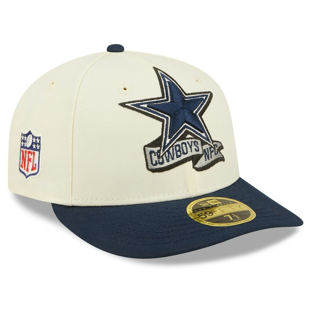 Dallas Cowboys New Era 2022 Sideline Low Profile 59FIFTY Fitted Hat - Cream/Navy Hats