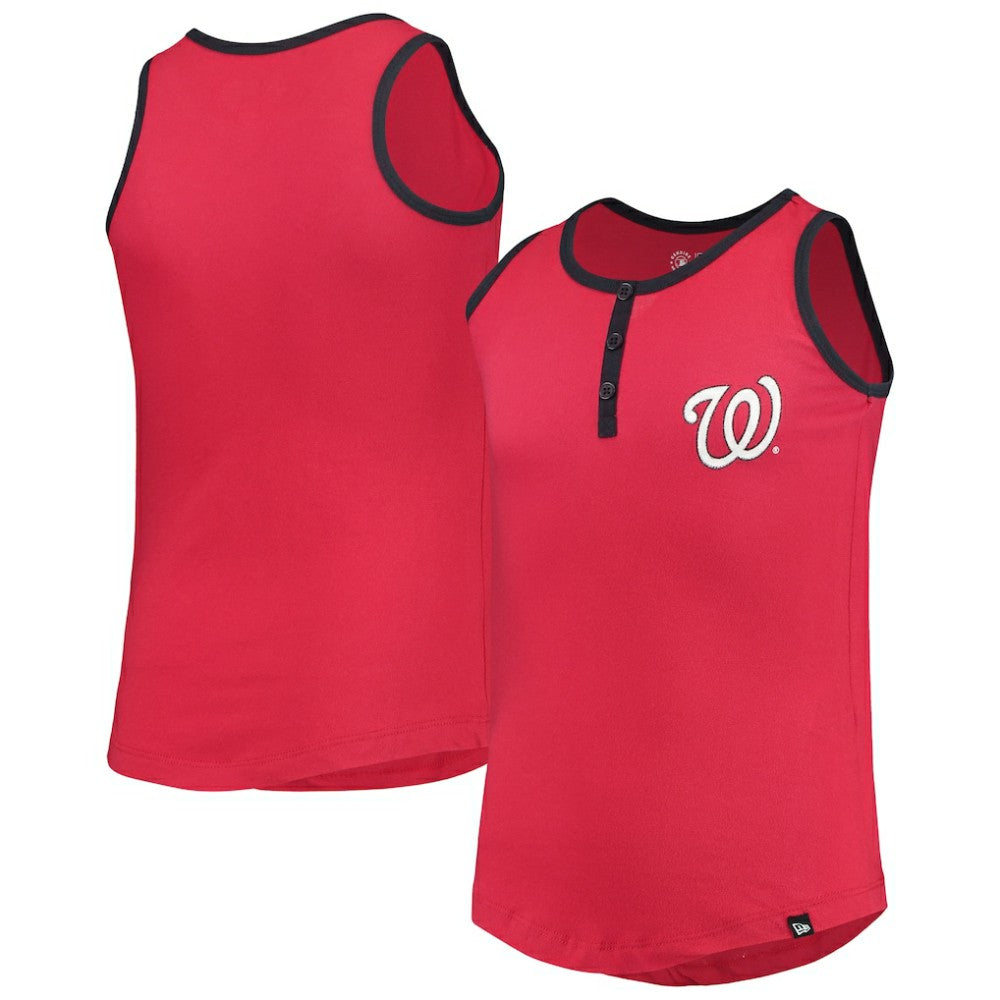 Washington Nationals New Era Girls Youth Henley Tank Top - Red Tanks