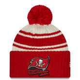 Tampa Bay Buccaneers New Era 2022 Sideline Sport Cuffed Pom Knit Hat - Cream/Red Hats