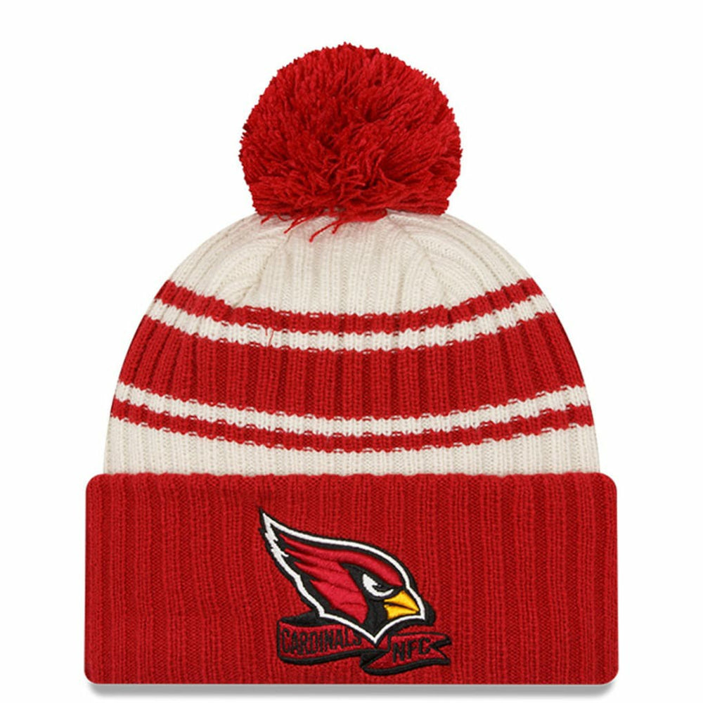 Arizona Cardinals New Era 2022 Sideline Sport Cuffed Pom Knit Hat - Cream/Cardinal Hats