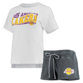 Los Angeles Lakers Concepts Sport Women's Resurgence Slub Burnout Raglan Top & Shorts Sleep Set Charcoal/White