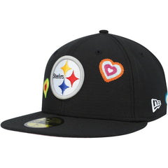 Pittsburgh Steelers New Era Chain Stitch Heart 59FIFTY Fitted Hat - Black Hats