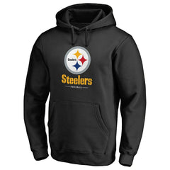 Pittsburgh Steelers Logo Team Lockup Fitted Pullover Hoodie - Black Hoodies