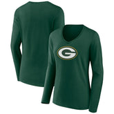 Green Bay Packers Women's Primary Team Logo Long Sleeve V-Neck T-Shirt - Green T-shirts